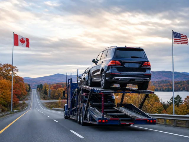 Auto transport truck carrying an SUV from Canada to the United States